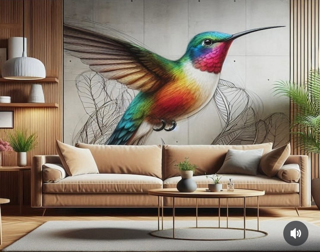 Living moderno stampa colibrì